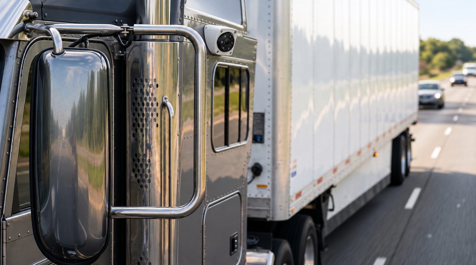 Commercial truck with a mirror camera