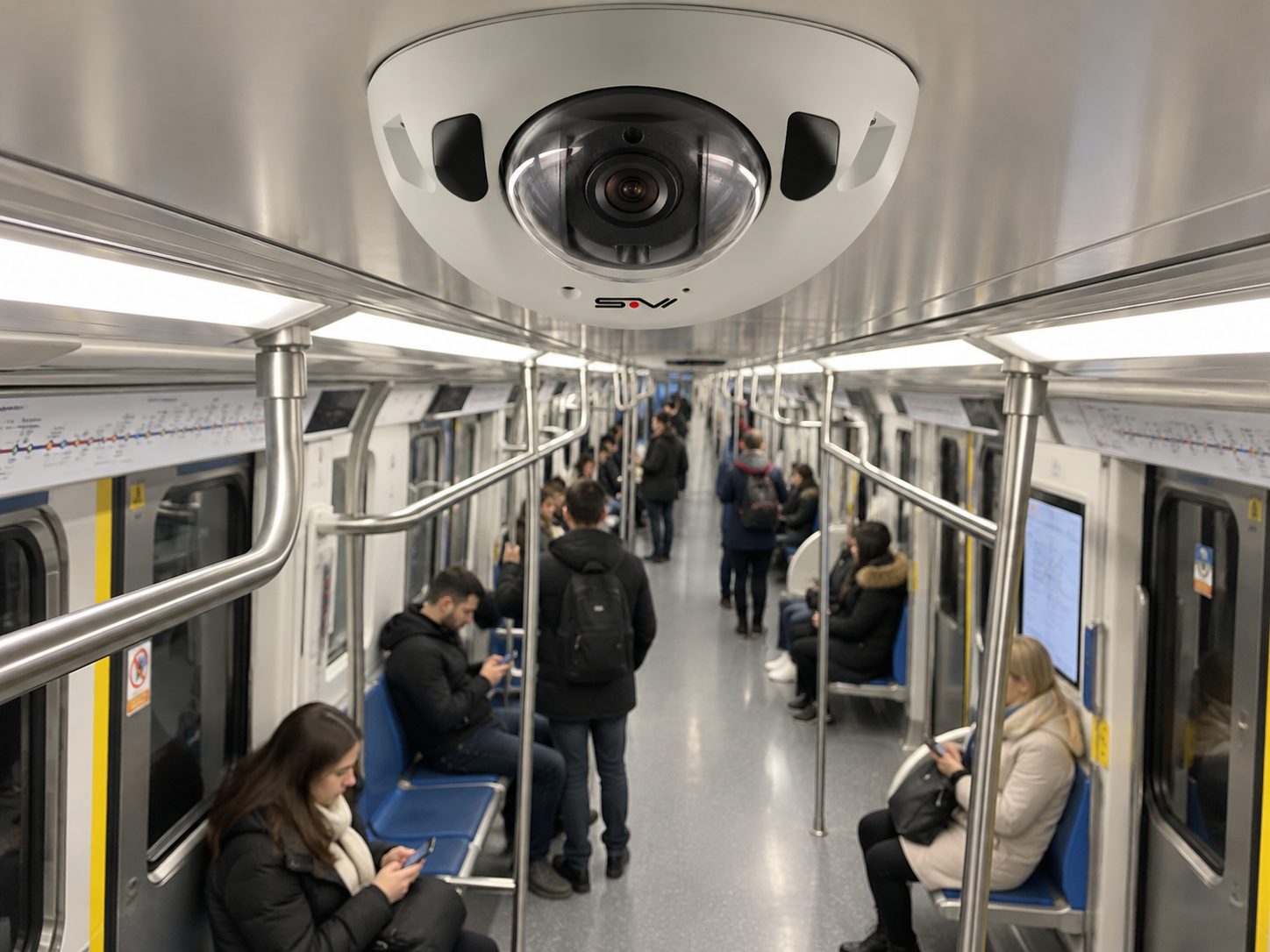 Interior dome camera on a metro car